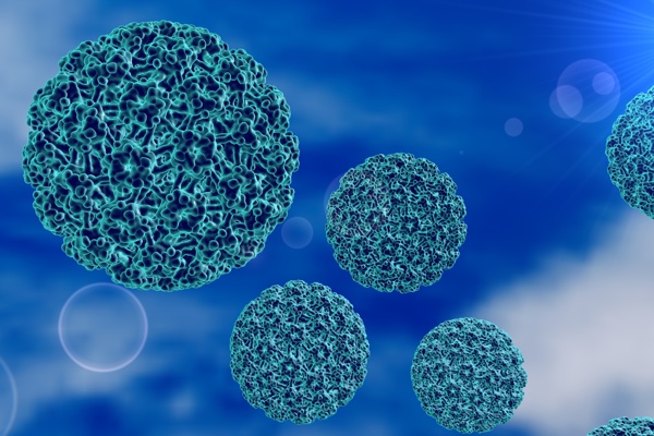癌细胞病毒蓝色背景图片