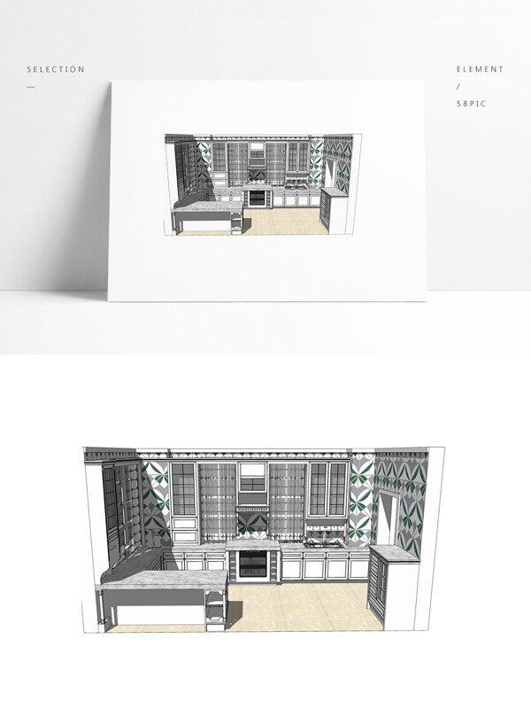 欧式厨房橱柜模型