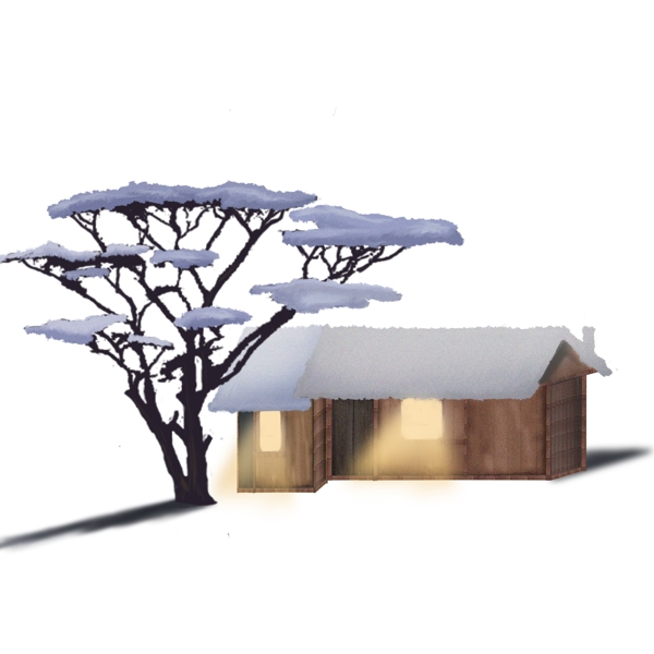 简陋木屋和大树设计