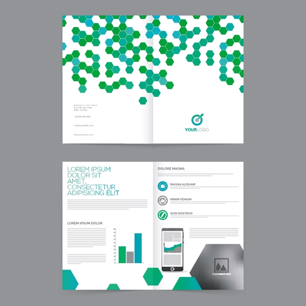 四页专业宣传册绿色抽象设计模板供商业展示的空间