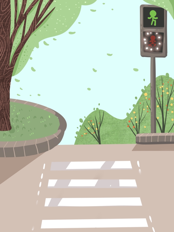 绿色手绘马路插画背景设计