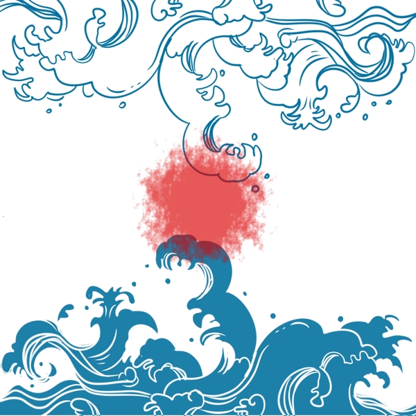 浪花传统古典手绘蓝色日系底纹图案端午元素