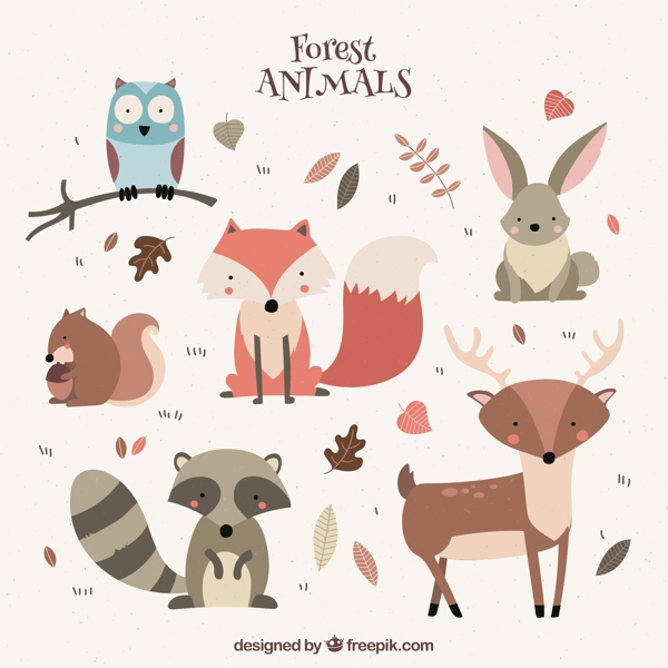 6款彩绘森林动物设计矢量图