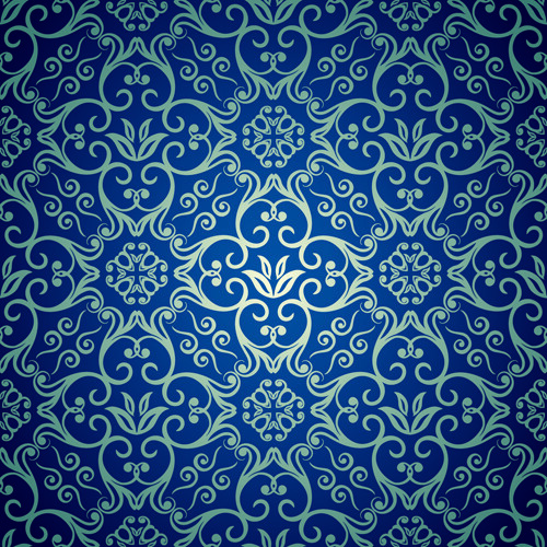 蓝色的花的无缝模式设计矢量