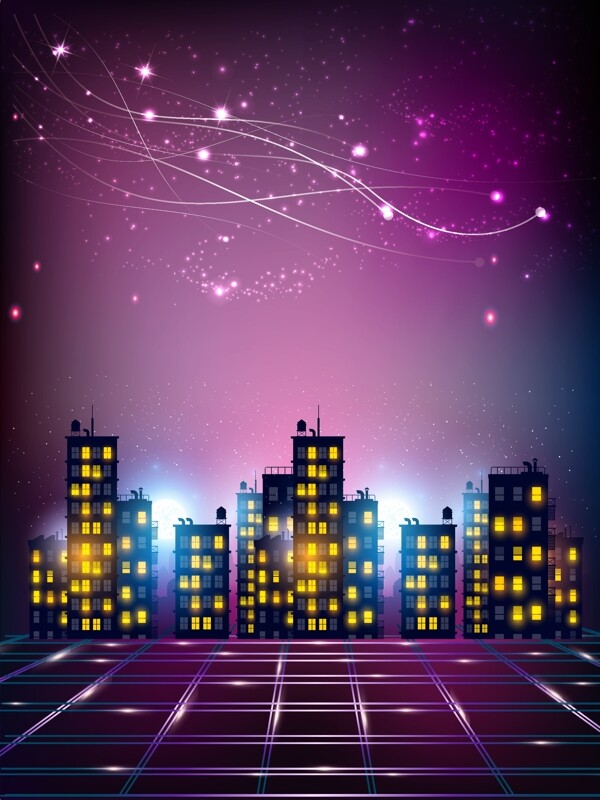 科技星光紫色城市背景