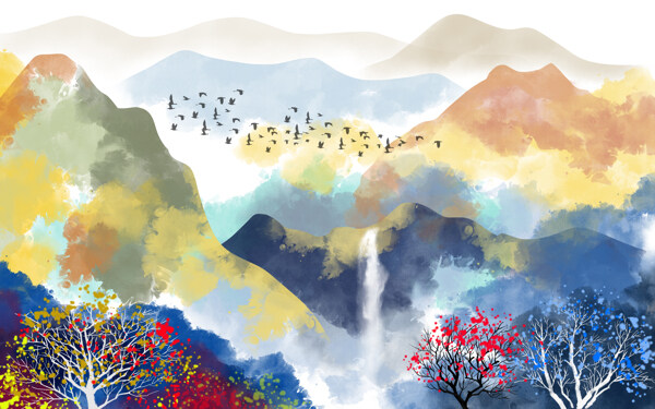 山水风景水墨中式简约装饰画