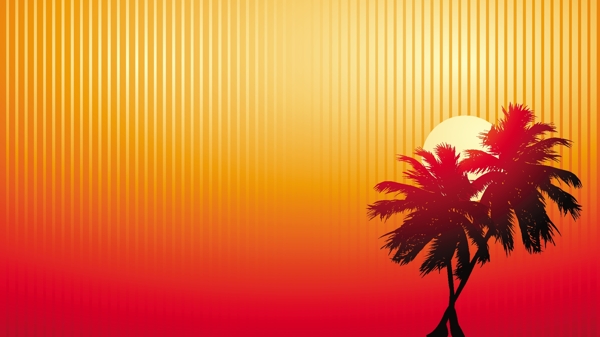 棕榈树在海滩的日落