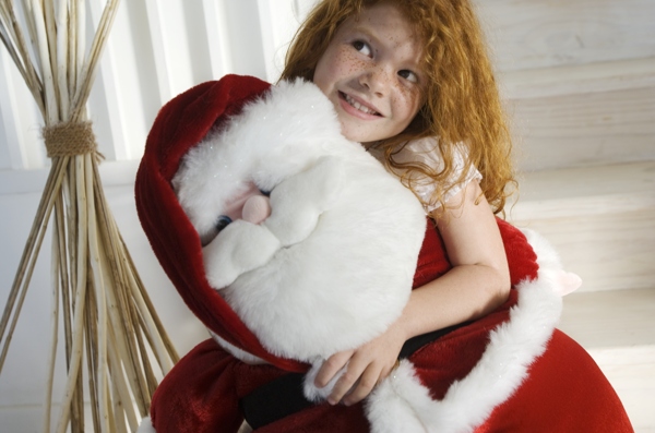 抱着圣诞老人玩具的小女孩图片