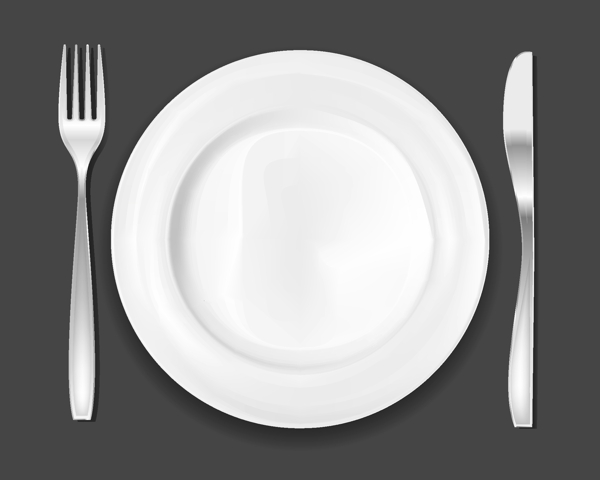 刀叉与餐盘矢量黑色背景素材