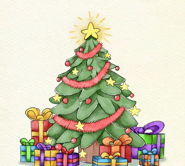 彩绘圣诞树和礼盒