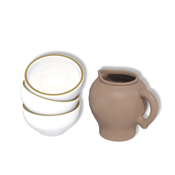 陶瓷饭碗和瓦罐子