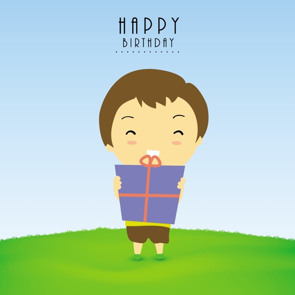 快乐的生日庆典的概念与可爱的小男孩抱着礼品盒上的自然背景