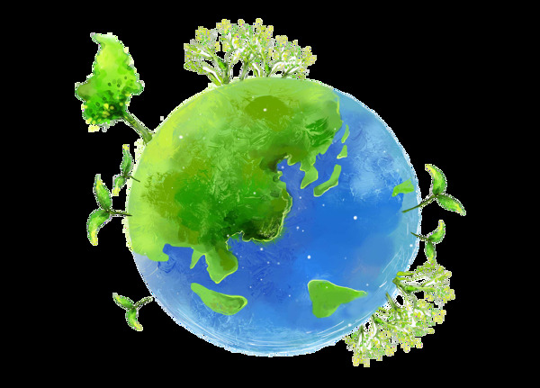卡通植树节绿色地球png元素