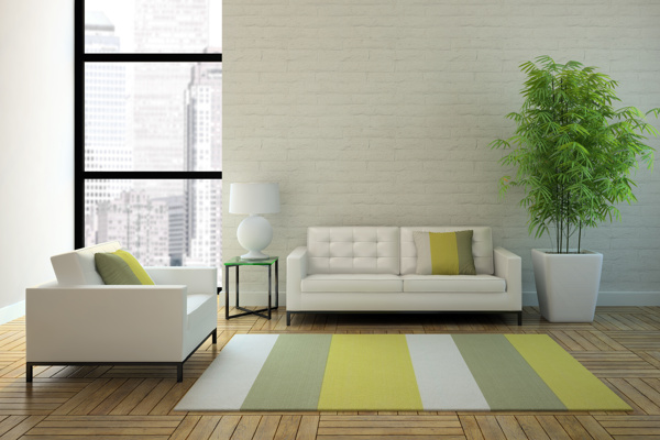 简洁的白色沙发和绿色植物图片