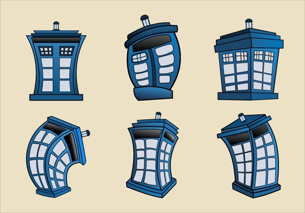 TARDIS的蓝色电话亭矢量卡通插画