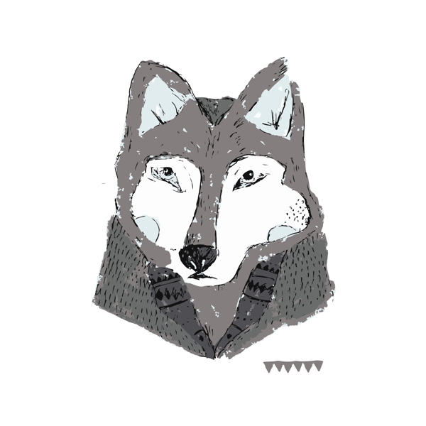 印花矢量图艺术简笔画动物狼免费素材