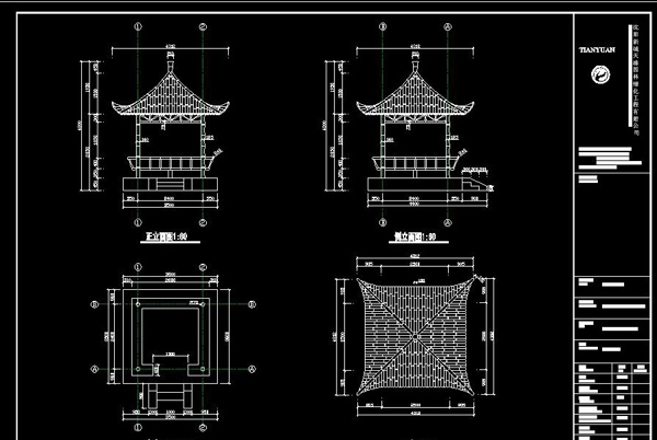 塑竹凉亭cad施工图图片