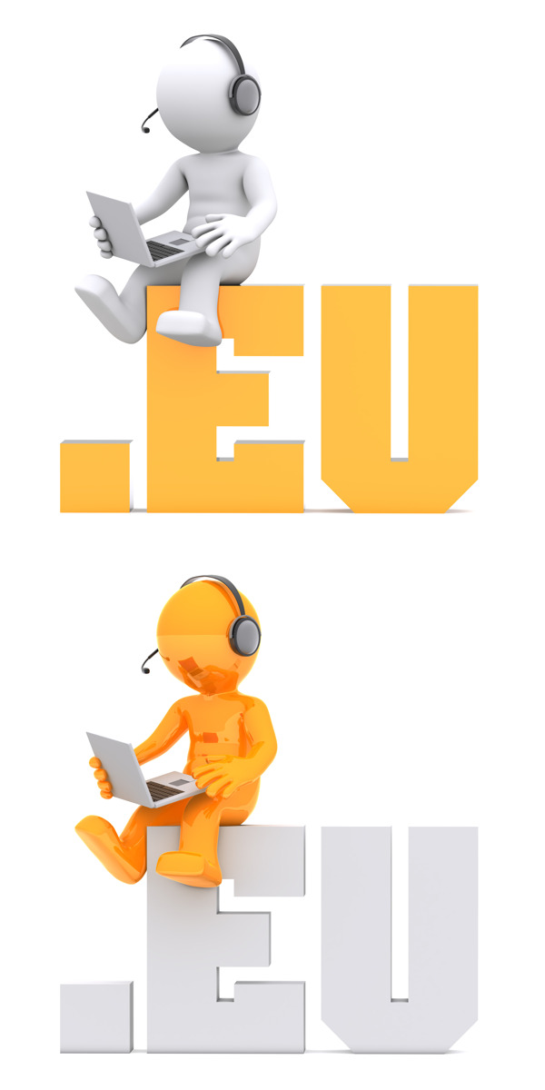 3D人物坐在欧盟域标志