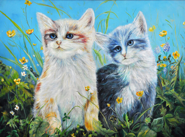 可爱的猫咪油画