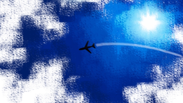 蓝天白云中穿梭的飞机卡通背景