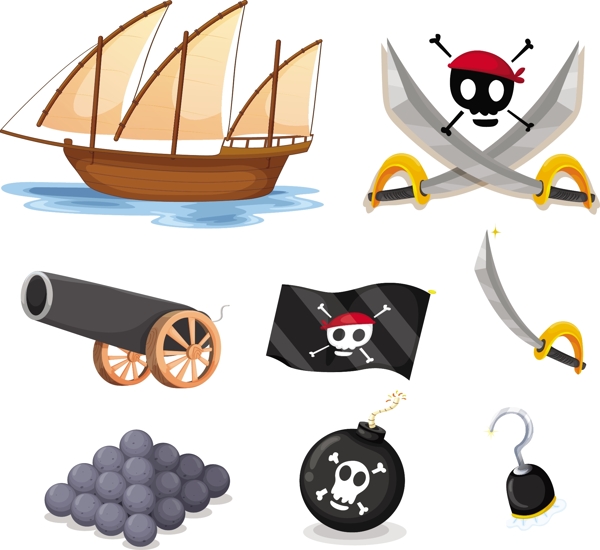 海盗船与帆船和武器插图