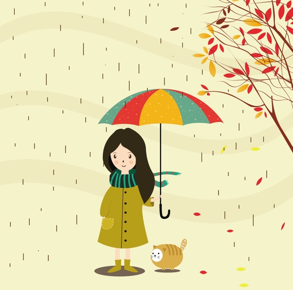 可爱手绘雨季插画