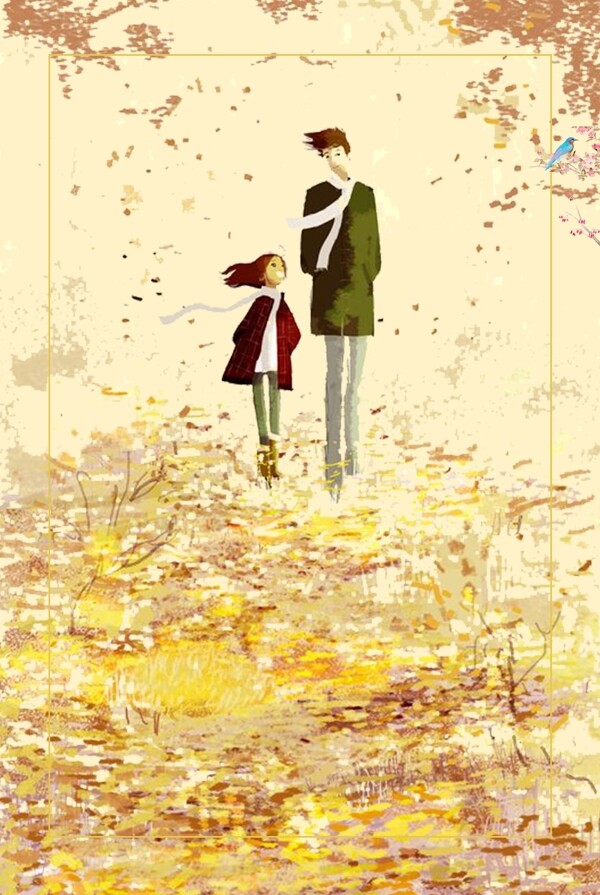 金黄色树木秋季落叶广告背景