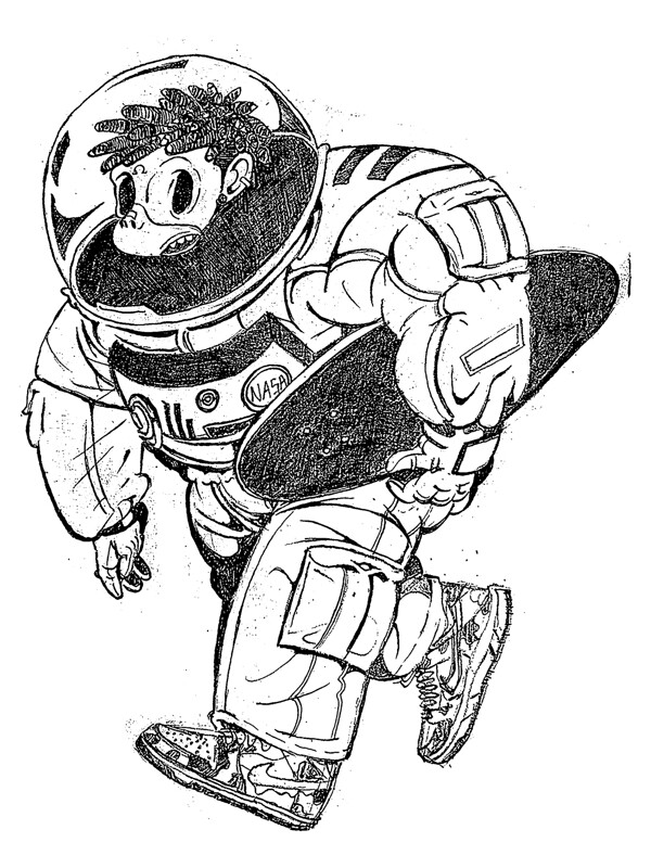 宇航员猴子手绘图片