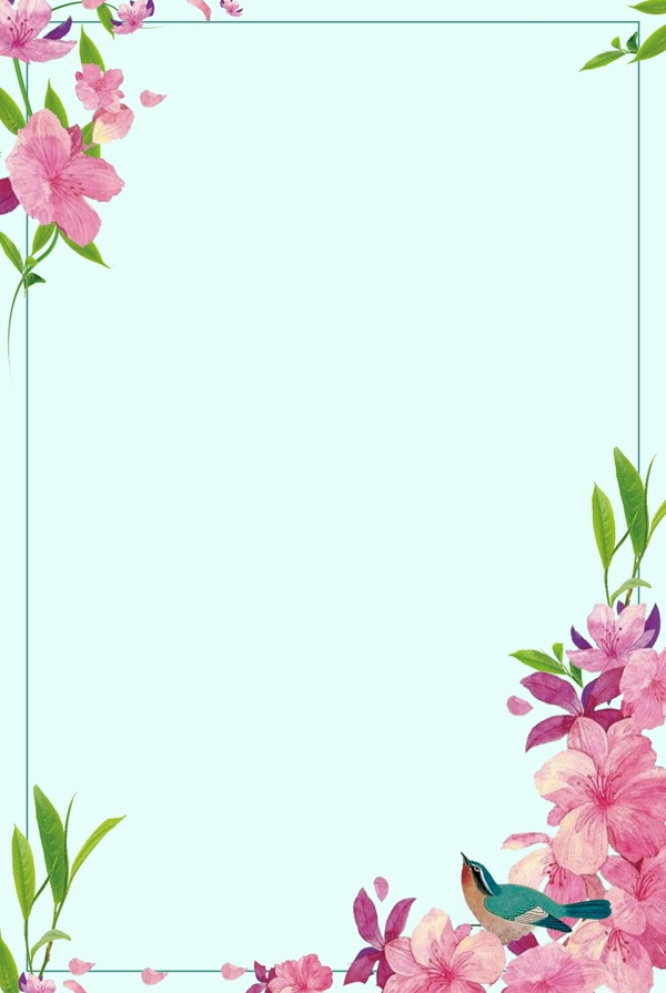 典雅粉红花朵边框背景素材