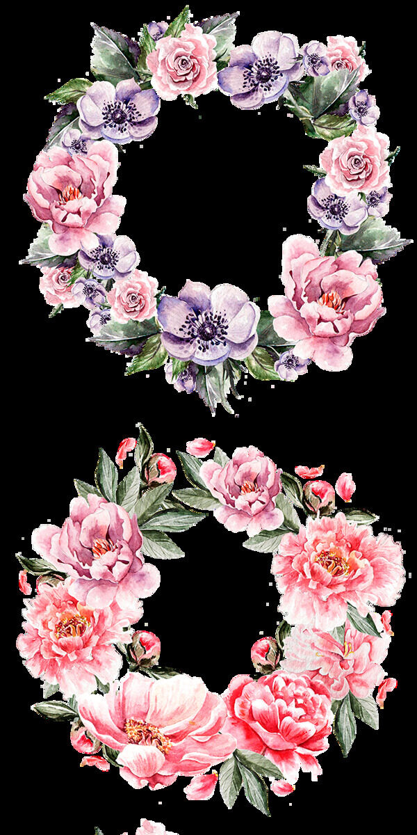 手绘中国风花卉花环透明png素材