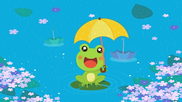 二十四节气白露秋雨打伞的青蛙小清新插画