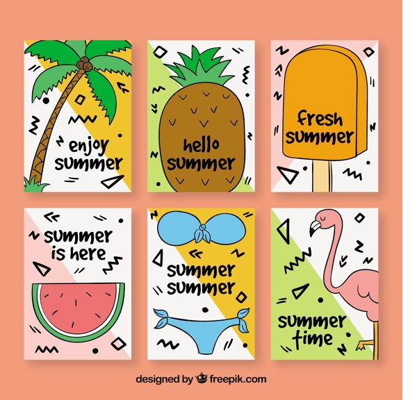 六张夏季卡片手绘包
