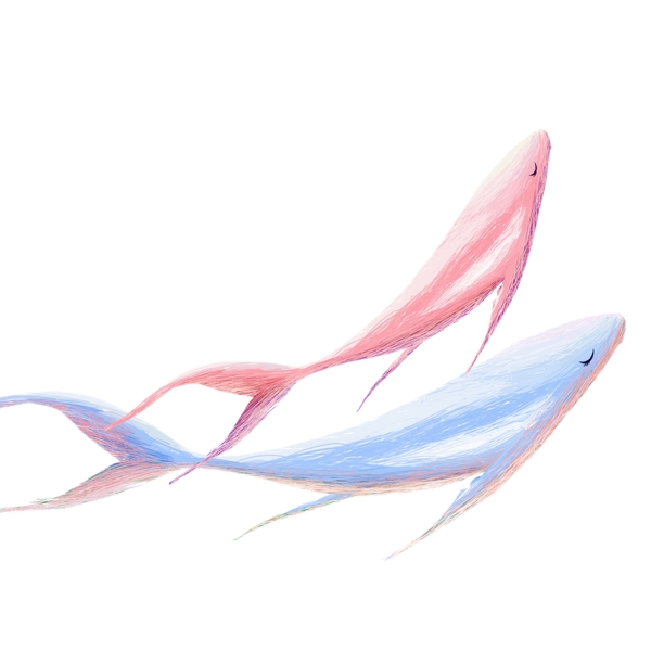 唯美粉蓝色小鱼线圈插画元素