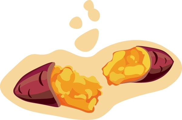卡通手绘烤红薯冬季食物矢量图案