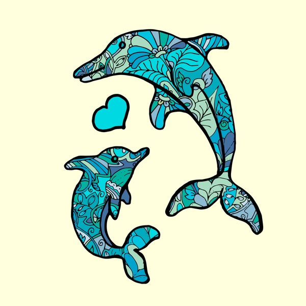 双海豚涂鸦式彩绘书页设计