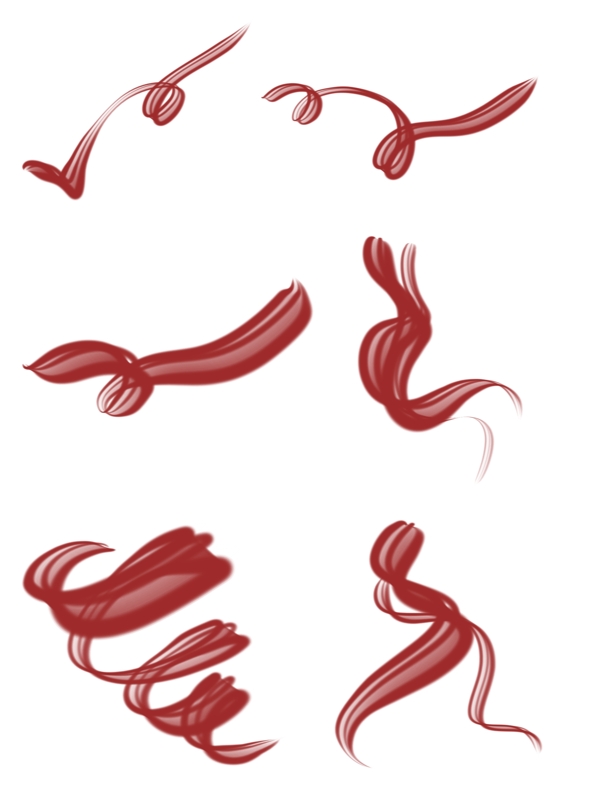红色飘带中国风装饰手绘透明素材套图