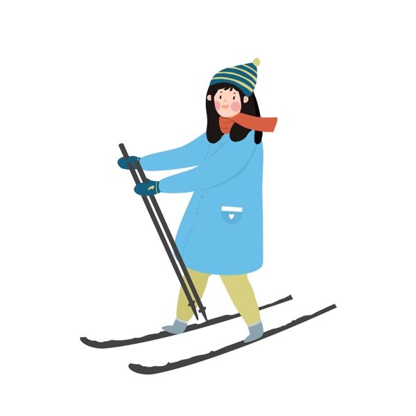滑雪的小女生卡通简约设计可商用元素