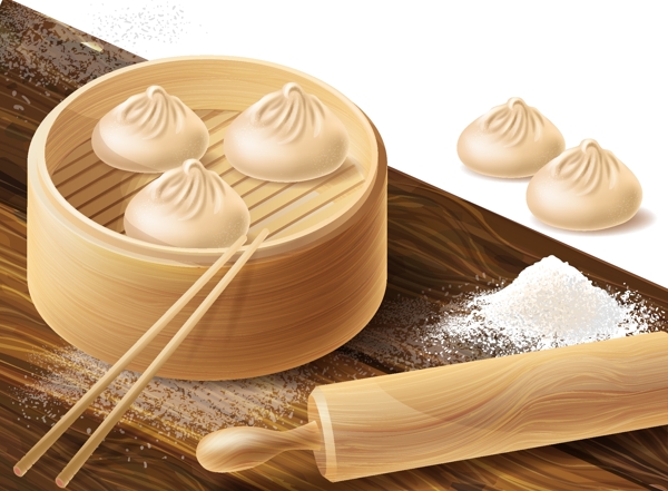 传统中式小吃包子插画