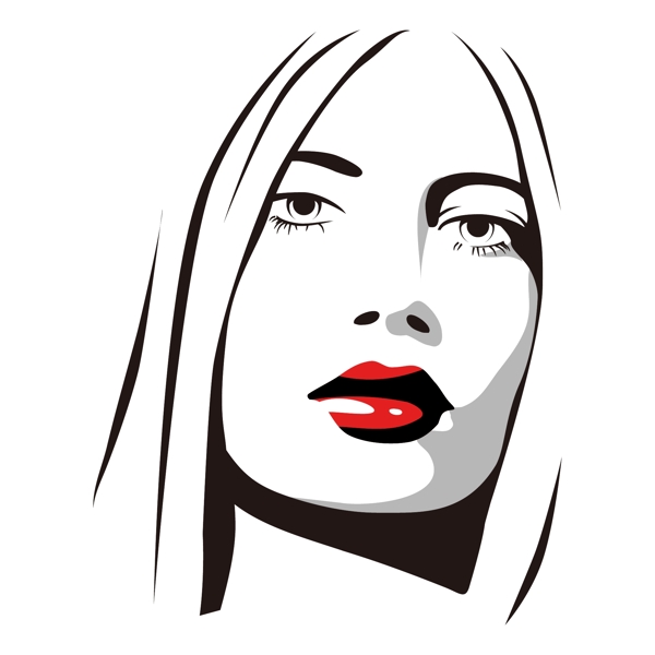 印花矢量图T恤图案人物女人红唇免费素材