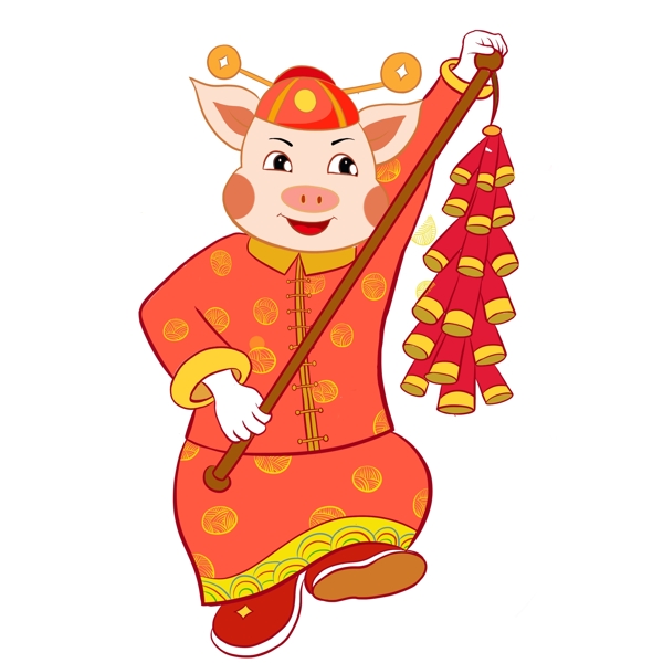 传统中国风鞭炮和小猪
