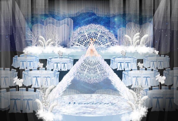 蓝色浪漫婚礼效果图设计