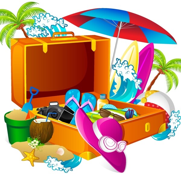 热带度假行李箱向量