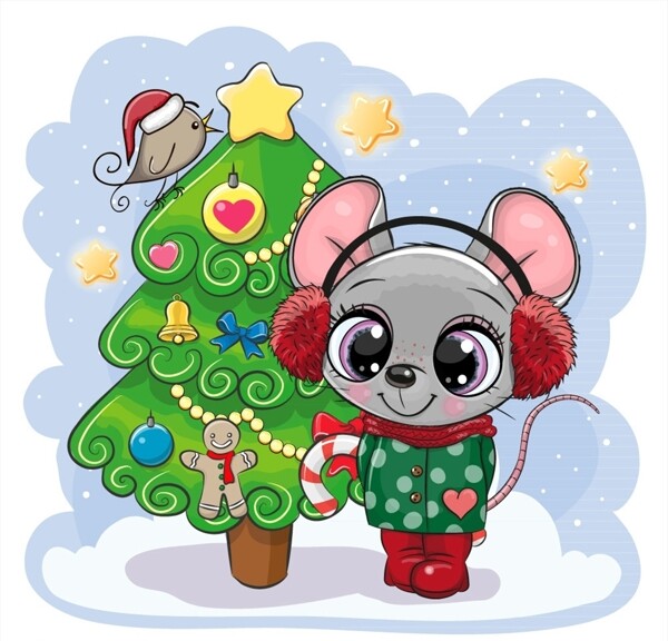 卡通圣诞树和老鼠图片
