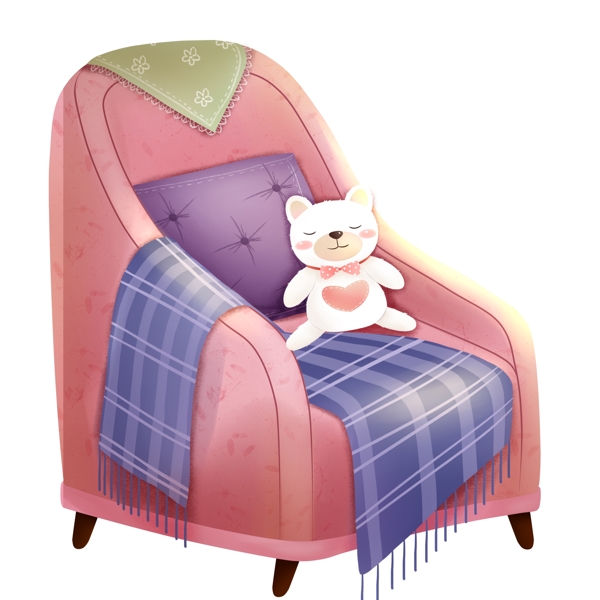 卡通手绘一只粉色的沙发设计