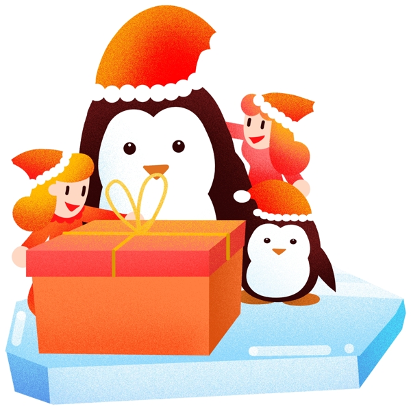 企鹅礼品插画图片