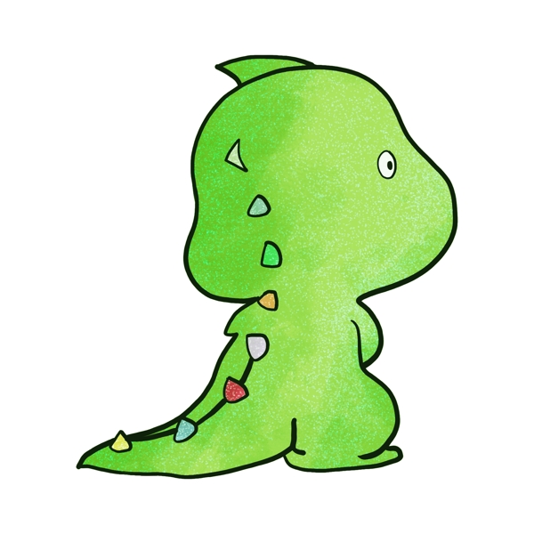 绿色小恐龙的背影插画