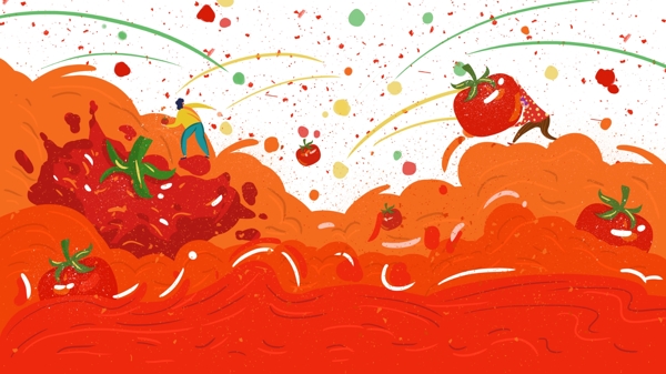 西班牙番茄节手绘原创插画