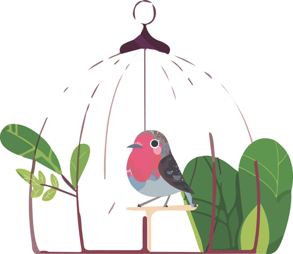 卡通鸟笼小鸟装饰图案