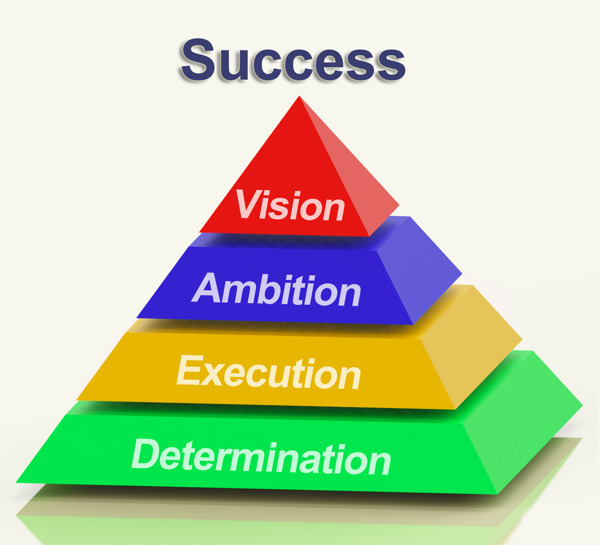 成功的金字塔显示视觉的雄心和决心执行
