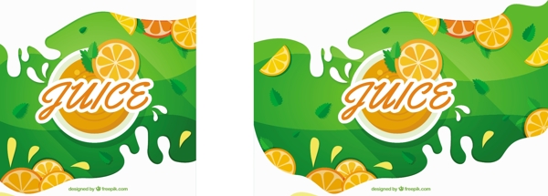 手绘橙子切片的绿色图案背景
